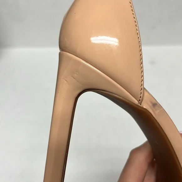 Nude patent square peep toe tall platform heels 7.5 weddingguest party glam sexy - Picture 13 of 13